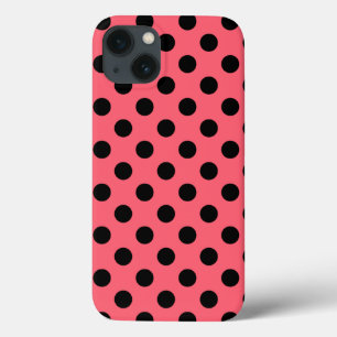 Zwarte polka-stippen op koraal Hoesje-Mate iPhone 13 Hoesje