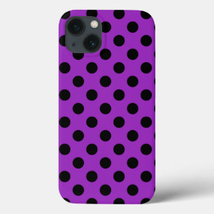Zwarte polka-stippen op paarse Hoesje-Mate iPhone 13 Hoesje