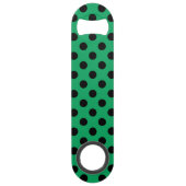 Zwarte polka-stippen op vers groen speed flessenopener (Achterkant)