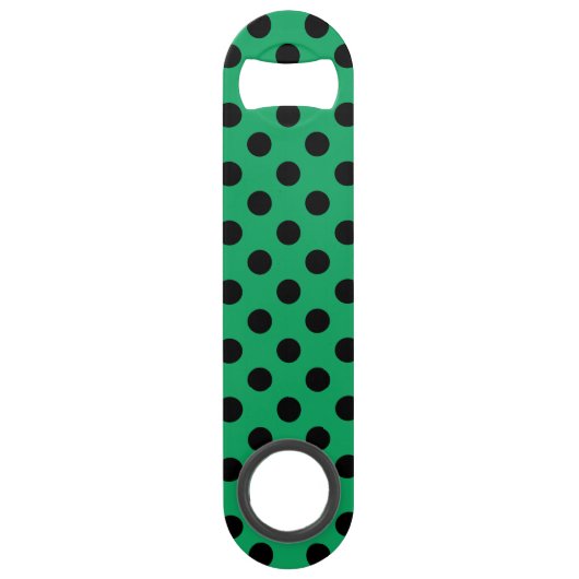 Zwarte polka-stippen op vers groen speed flessenopener (Voorkant)