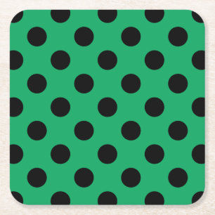 Zwarte polka-stippen op vers groen vierkante kartonnen onderzetter