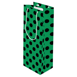 Zwarte polka-stippen op vers groen wijn cadeautas
