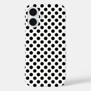 Zwarte polka stippen op wit iPhone 16 hoesje