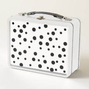 Zwarte polka stippen op witte lunchboxen
