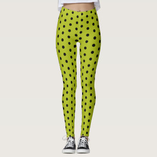 Zwarte polka stippen zuur groen koel retro patroon leggings