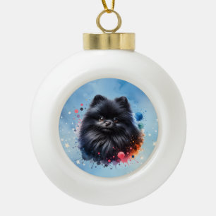 Zwarte pomeraanse waterverf illustratie keramische bal ornament