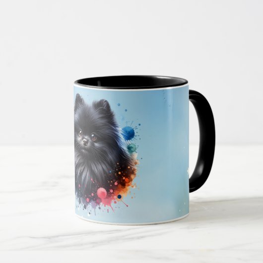 Zwarte pomeraanse waterverf illustratie mok (Voorkant rechts)