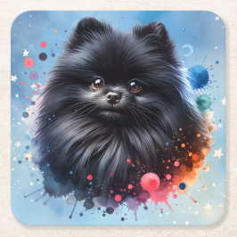 Zwarte pomeraanse waterverf illustratie vierkante kartonnen onderzetter