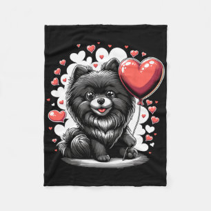 Zwarte Pomeranian Hond Valentijnsdag Hondenbezitte Fleece Deken