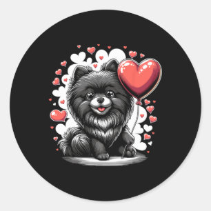 Zwarte Pomeranian Hond Valentijnsdag Hondeneigenaa Ronde Sticker