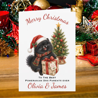 Zwarte Pomeranian Honden Ouders Kerstkaart Kaart