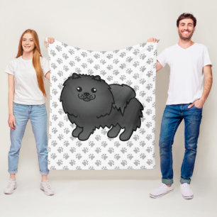 Zwarte Pomeranian Lieve Cartoon Hond & Pootjes Fleece Deken