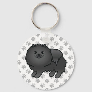 Zwarte Pomeranian Lieve Cartoonhond & Pootjes Sleutelhanger