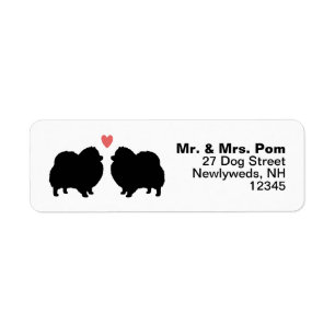 Zwarte Pommeren Dog Silhouettes met hart Etiket