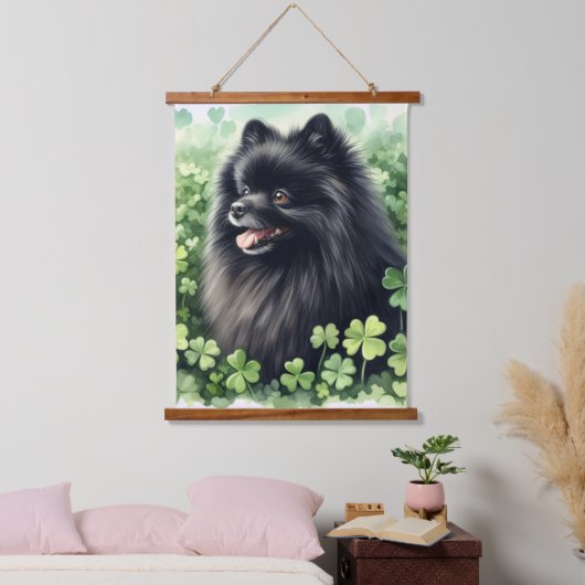 Zwarte Pommerse Waterverf St Patricks Day Hangend Wandkleed (Slaapkamer)