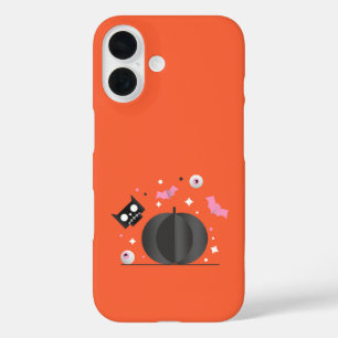 Zwarte pompoen & Schattigee kat Halloween iPhone 16 Hoesje