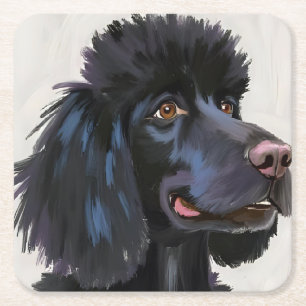 Zwarte Poodle Honden Watercolor Huisdier Schilde Vierkante Kartonnen Onderzetter