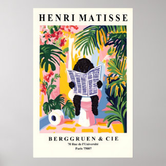 Zwarte Poodle op Toiletprint - Matisse-stijl Poster