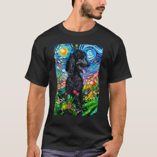 Zwarte Poodle Sterrennacht Hond in Bloementuin Kun T-shirt