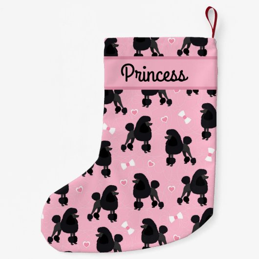 Zwarte Poodles en Bows Pattern Aangepaste naam Kleine Kerstsok (Achterkant)