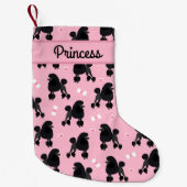 Zwarte Poodles en Bows Pattern Aangepaste naam Kleine Kerstsok (Voorkant)