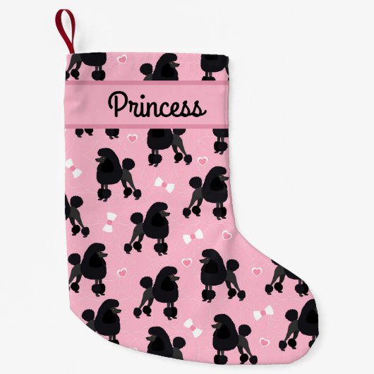 Zwarte Poodles en Bows Pattern Aangepaste naam Kleine Kerstsok (Voorkant)