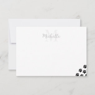 Zwarte Pootafdrukken Custom Monogram Notitiekaartje