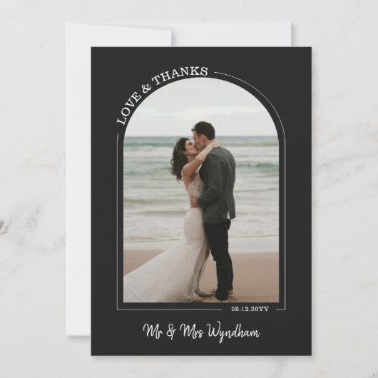Zwarte prachtige boog trouwfoto Liefde & Dank Bedankkaart (Voorkant)