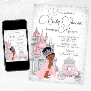 Zwarte prinses baby shower kaart