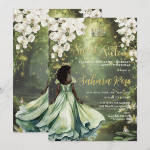 Zwarte prinses en kikker Sage Green Dress Sweet 16 Kaart