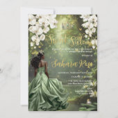 Zwarte prinses en kikker Sage Green Dress Sweet 16 Kaart (Voorkant)