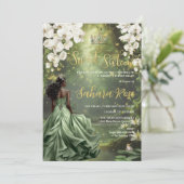 Zwarte prinses en kikker Sage Green Dress Sweet 16 Kaart (Staand voorkant)