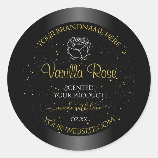 Zwarte Product Etiketten Zacht Glitter Floral Roos (Voorkant)