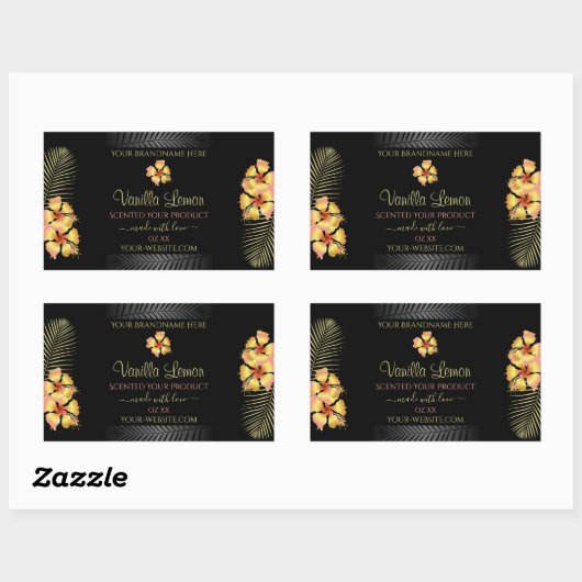 Zwarte Product Labels Geel Roze Hawaiian Flowers (Vel)