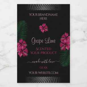 Zwarte Productlabels Wijn Rode Hawaiaanse Bloemen Voedselcontainer Etiket