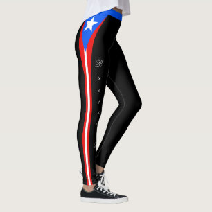 Zwarte Puerto Rico mode leggings, Vlag/sport Leggings