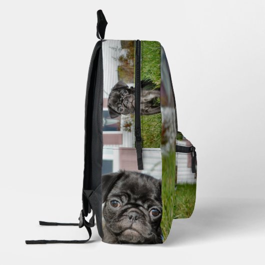 Zwarte pug bedrukte rugzak (Links)