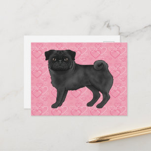 Zwarte Pug Hond Cartoon moppen liefde hart patroon Briefkaart