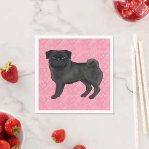 Zwarte Pug Hond Cartoon moppen liefde hart patroon Servet