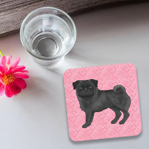 Zwarte Pug Hond Cartoon moppen Roze Liefde Hart Pa Bier Onderzetter