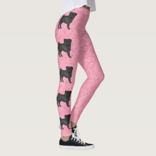 Zwarte Pug Hond Cartoon Mops Liefde Hart Patroon R Leggings
