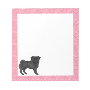 Zwarte Pug Hond Cartoon Mops Liefde Hart Patroon R Notitieblok