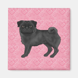Zwarte Pug Hond Cartoon Mops Roze Liefde Hart Patr Magneet