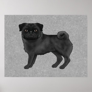 Zwarte Pug Hond Honden Cute Cartoon Illustratie Poster