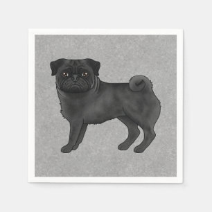 Zwarte Pug Hond Honden Cute Cartoon Illustratie Servet