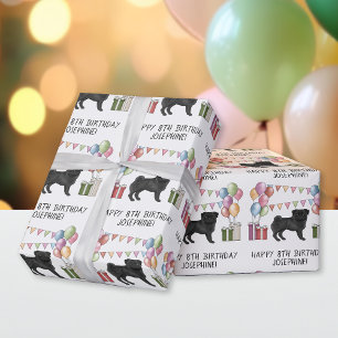 Zwarte Pug Hond Kleurrijke Pastel Gelukkig Verjaar Cadeaupapier