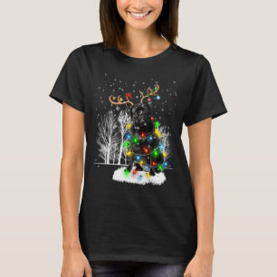 Zwarte Pug Hond Sneeuw Rendier Kerstman Hoed Kerst T-shirt