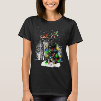 Zwarte Pug Hond Sneeuw Rendier Kerstman Hoed Kerst T-shirt