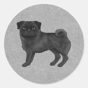 Zwarte pug hond staand leuke cartoon illustratie ronde sticker