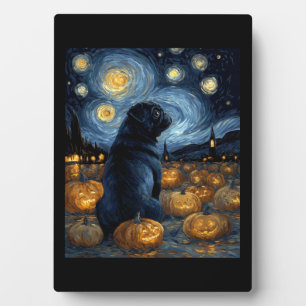 Zwarte Pug-hond van Gogh sterrennacht halloween F Fotoplaat